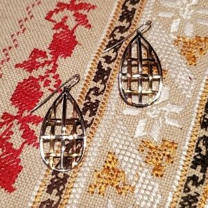 925 Sterling Silver, Copper & Brass Multi Metal Teardrop French Wire Earrings